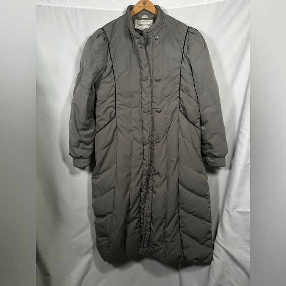 Fleet Street vintage winter down coat ruched long puffer L gray - Picture 2 of 15